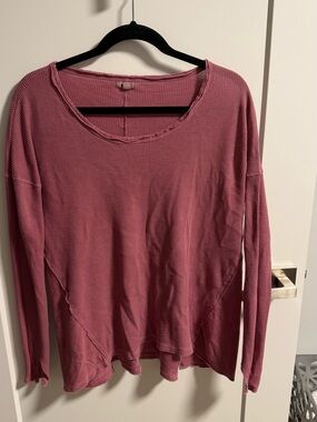 aerie Waffle-Knit Long Sleeve Top - Rose Pink